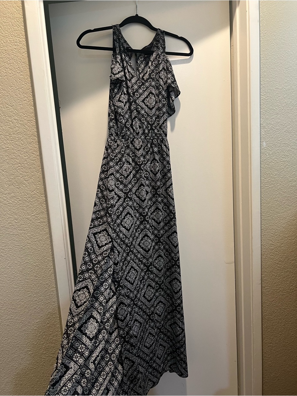 Aqua Black and White Printed Maxi Dress